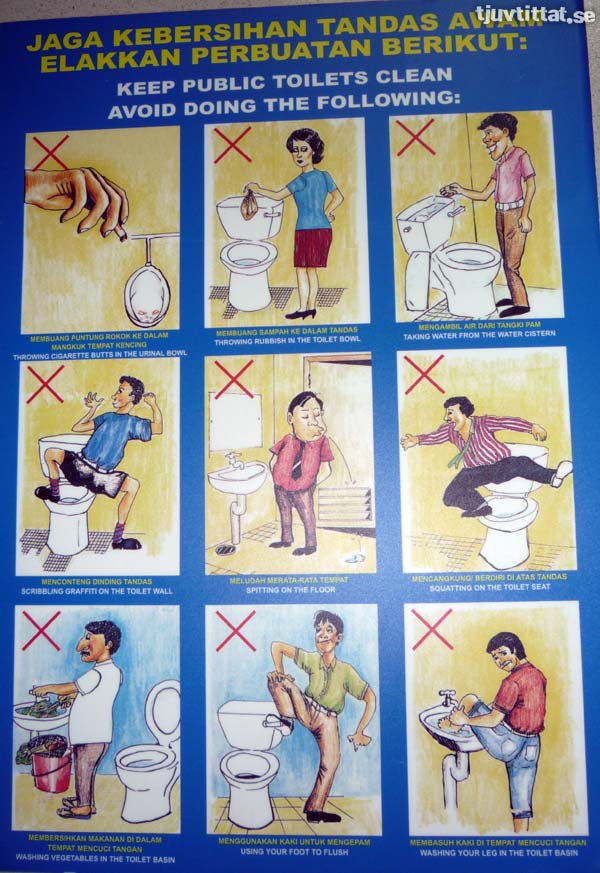 Toalett-instruktioner: Dansa inte på toaletten, tvätta inte grönsaker (eller fötterna!) i handfatet - med mera…